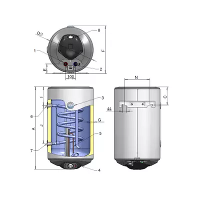 Kép 5/5 - ELDOM Thermo TRG 80 - fali indirekt használati meleg víz tartály 1 hőcserélővel (jobbos / 76 liter / 2 kW / 462 mm Ø)