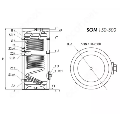 Kép 5/7 - Sunsystem SON 200 indirekt HMV tartály - műszaki rajz