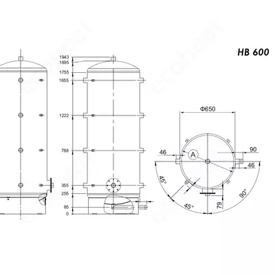 Kép 5/6 - Centrometal HB 600 rozsdamentes INOX hűtési és fűtési puffer tartály (545 liter)